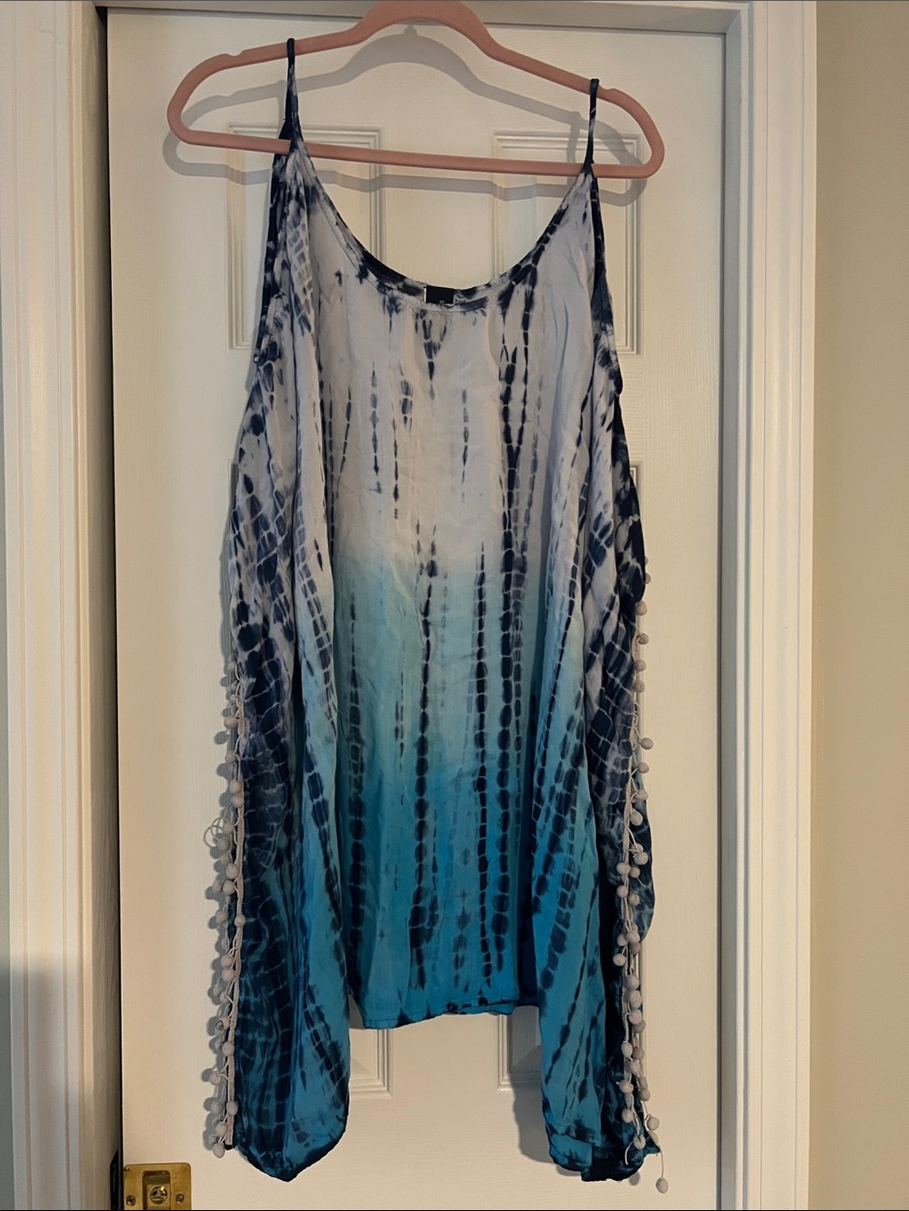 Swimsuits For All Blue Ombre Tie-Dye Pom Pom Beach Cover-Up